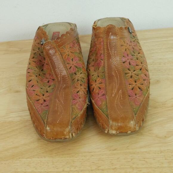 Pikolinos Romana Mules 38 Floral Cutout Leather Shoes 7.5 8 Boho Artsy Slip On - Picture 5 of 13
